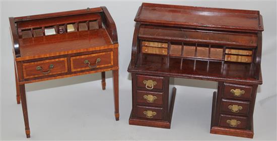 A Fergus Lane miniature Georgian style roll top desk, bureau 9.5in.